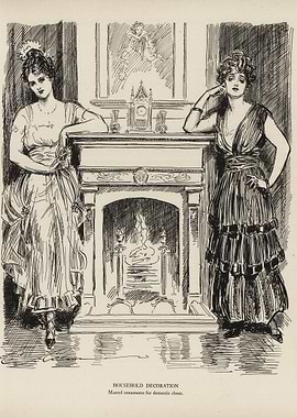 Victorian Women by Fireplace
