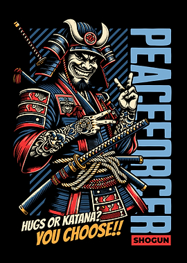Samurai with Katana and Peace Sign