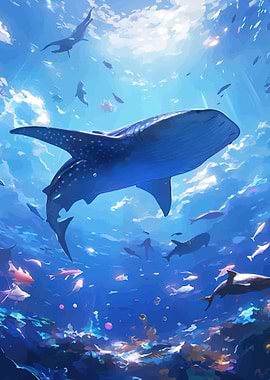 Whale Shark and Fish Underwater