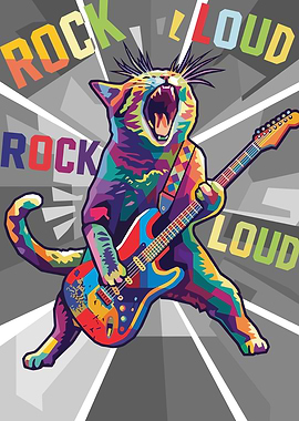 Colorful Cat Playing Electric Guitar