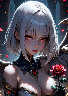 Anime Angel with Red Rose