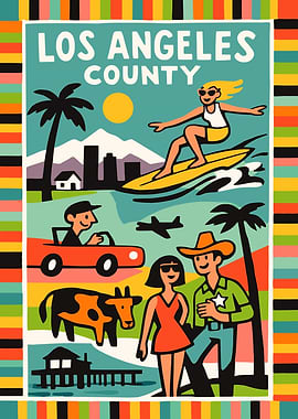 Los Angeles County Retro Travel Poster