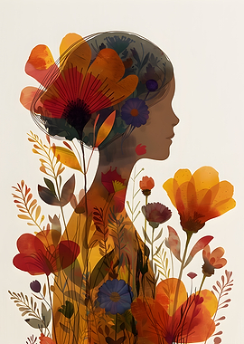 Woman's Silhouette with Floral Elements