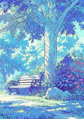 Tranquil Park Bench Under a Lush Tree