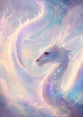 Ethereal White Dragon in Clouds
