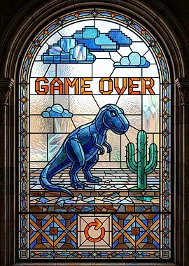 Stained Glass Game Over Dinosaur
