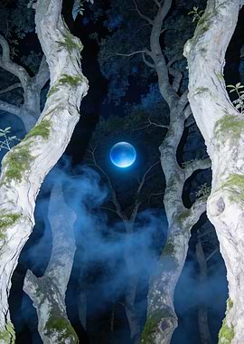 Mystical Blue Orb in a Forest