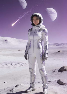 Astronaut Woman on a Lunar Landscape