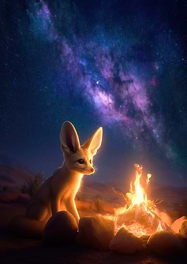 Fennec Fox by Campfire Under Stars