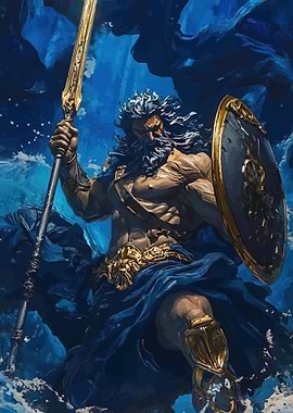 Poseidon with Trident and Shield