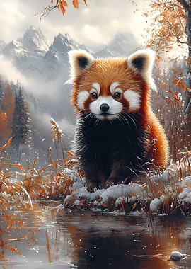 Red Panda in Snowy Forest