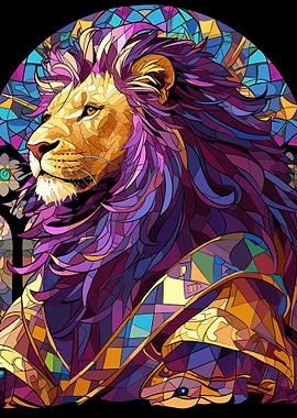 Stained Glass Lion Portrait