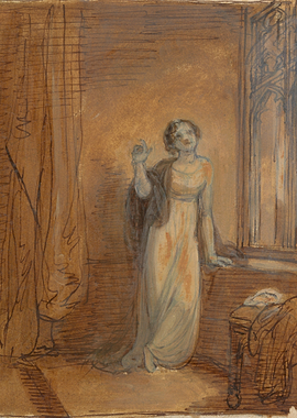 Woman in a white dress by a window