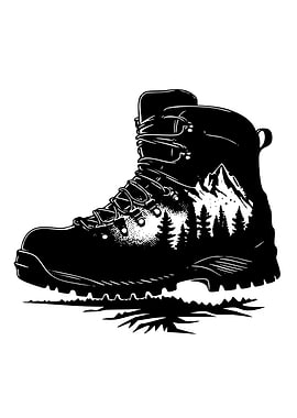 Hiking Boot with Mountain Landscape