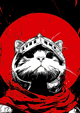 Cat Knight in Red Scarf