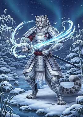 Snow Leopard Samurai in Winter