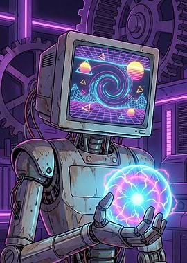 Retro Robot with Energy Orb