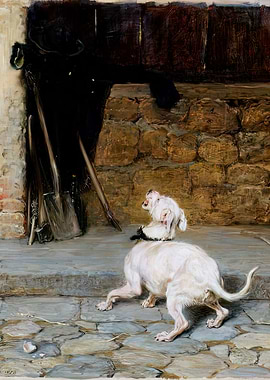 Dog barking at a shadowy figure, briton riviere art