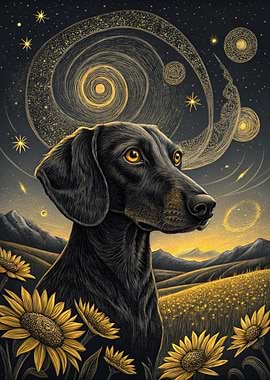 Dachshund in a Starry Field