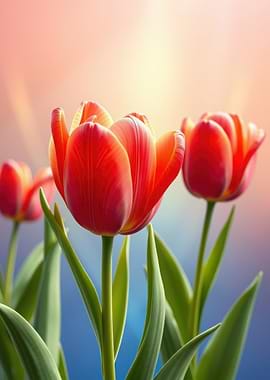 Vibrant Red Tulips in Soft Light