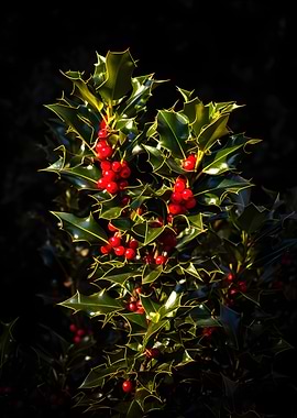 Holly bush with red berries
