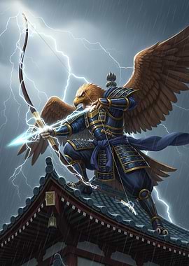 Eagle Samurai Archer in Lightning Storm