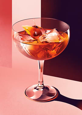 Cocktail with Ice and Orange Slice