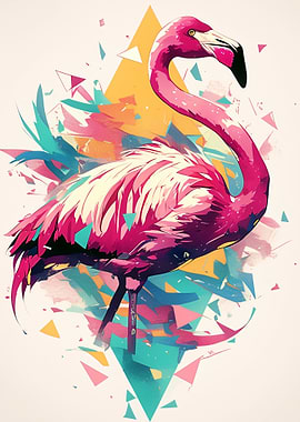 Vibrant Flamingo with Geometric Background