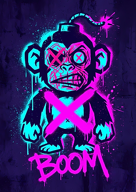 Graffiti Monkey Bomb with Neon Colors