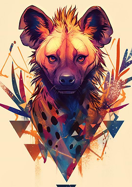 Hyena Portrait with Geometric Abstract Art