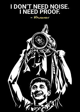 Footballer holding trophy with quote