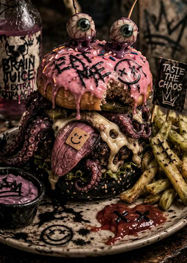 Gothic Octopus Burger with Eyeball Donut
