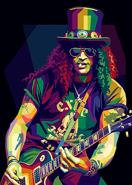 Slash Playing Guitar in Pop Art Style