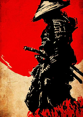 Samurai Warrior with Red Sun