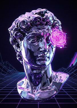 Cyberpunk David Bust with Neon Rose