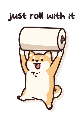 Shiba Inu holding a toilet paper roll
