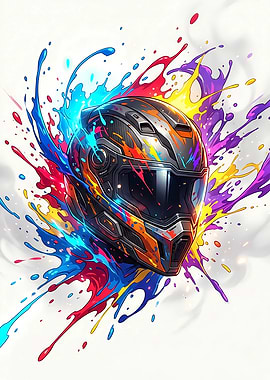 Motorcycle Helmet with Colorful Paint Splashes
