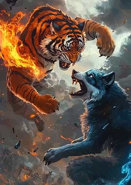 Tiger and Wolf Battle
