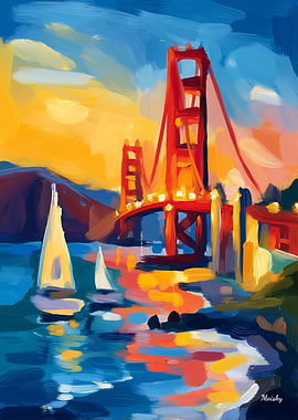 San Francisco Fauvist Cityscape – Golden Gate Bridge Colorful Art
