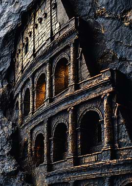 Golden Roman Colosseum Stone Relief