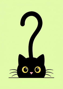 Curious Black Cat with Question Mark Tail
