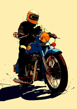 Rider on a Blue Motorcycle