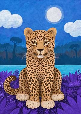 Leopard in a Moonlit Jungle