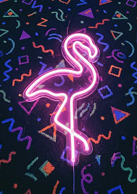 Pink Flamingo Neon Sign on Retro Carpet