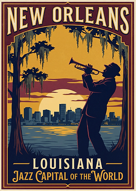 New Orleans Jazz Trumpeter Vintage Poster