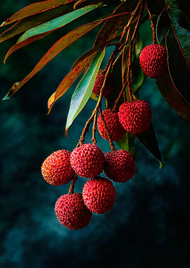 Vibrant Ripe Lychees on Branch Art