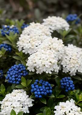 White Flowers and Blue Berries