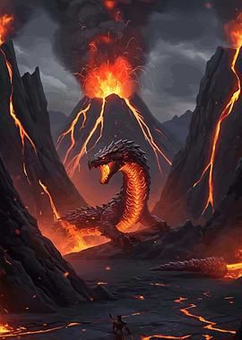Dragon in a Volcanic Landscape