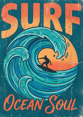 Surf Ocean Soul Vintage Poster