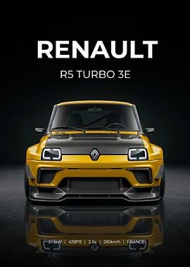 Renault R5 Turbo 3E yellow car poster